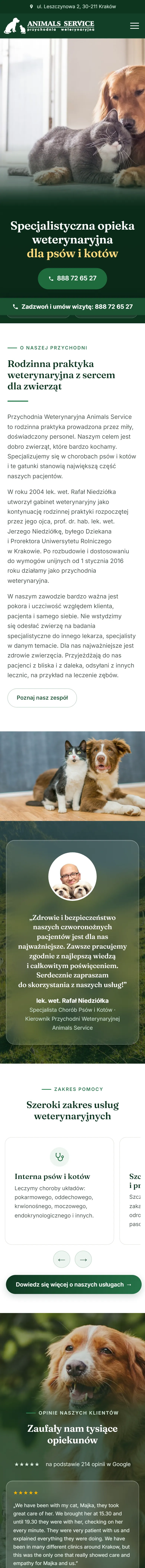 Animals Service website, veterinary clinic in Kraków