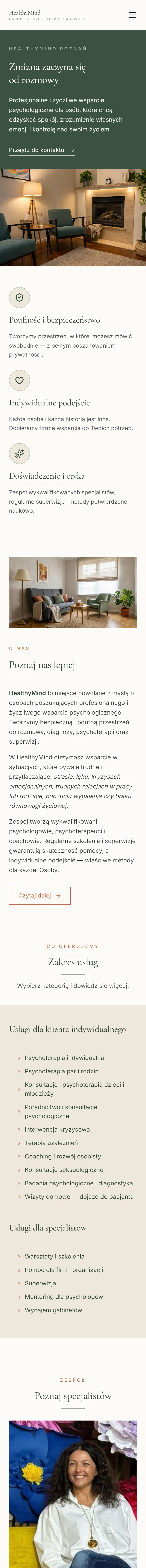Strona HealthyMind, gabinet psychoterapii